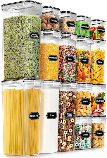 16er Set Getreideboxen mit Deckel Kunststoff Transparent 2700ml 16Stücke