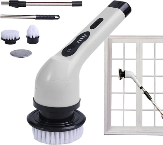 Perie Electrică de Curățare Flippy Tiles Baie Bucătărie 25x20x9,5 Cm 9 Capete Detașabile Mâner Telescopic 84-127cm Încărcare Usb Tip C Rotire 360 Grade 3000 Mah Culoare Alb
