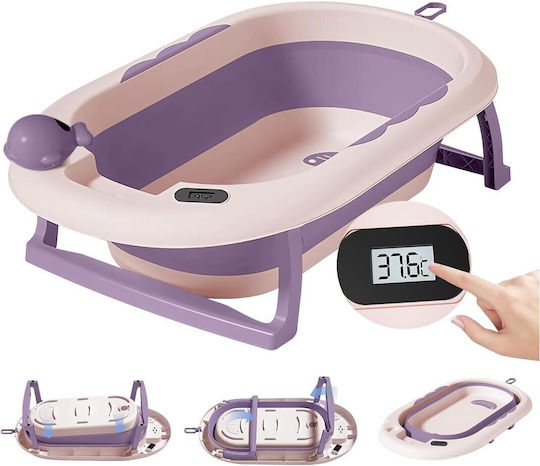 Foldable Baby Bath with Thermometer Purple