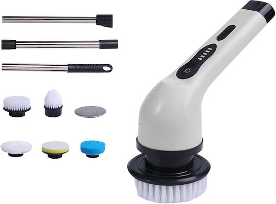 Perie Electrică de Curățare Flippy Tiles Baie Bucătărie 25x20x9.5 Cm 6 Capete Detașabile Mâner Telescopic 84-127cm Încărcare Usb-tip C Rotire 360 Grade 3000 Mah Culoare Alb