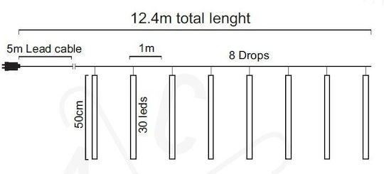240 Светлини LED 12.4m. x 1240бр Бели тип Метеори 1бр