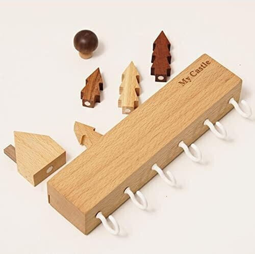Agățătoare Chei De Perete Din Lemn 6 Compartimente 14.5x2x22.5cm