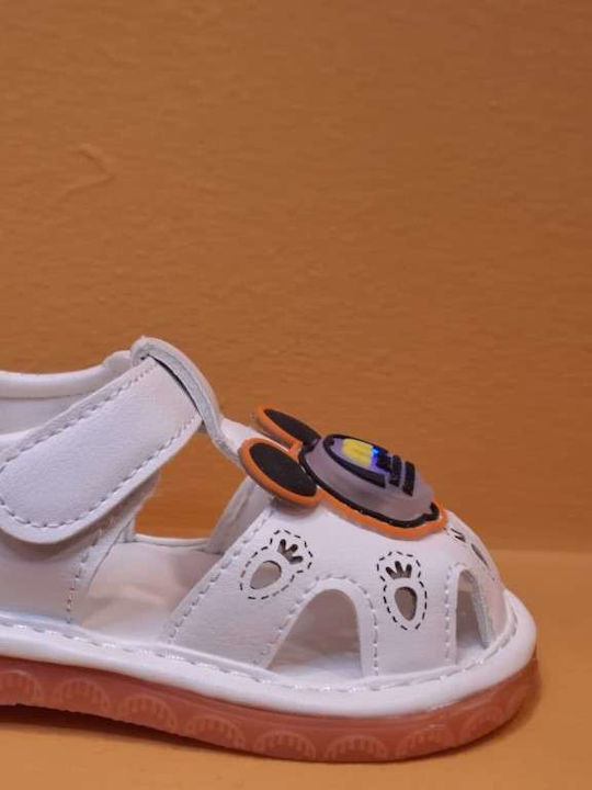 Kindersandalen mit Bügel- und Schleifenverschluss und Lichtern Weiß
