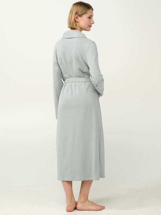 Vamp Χειμερινή Γυναικεία Βαμβακερή Ρόμπα Gray Silver