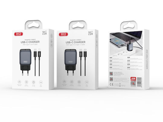 XO с USB-C порт и кабел USB-C - Lightning 20W Quick Charge 2.0 / Quick Charge 3.0 Черен (L153)