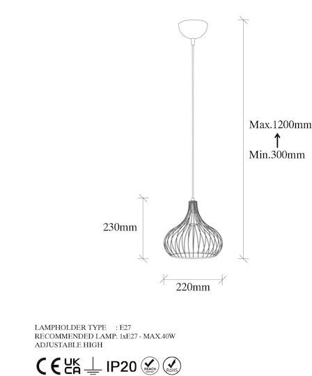 Opviq Teldamla Pendant Light Yellow with Socket E27 22x22x120cm