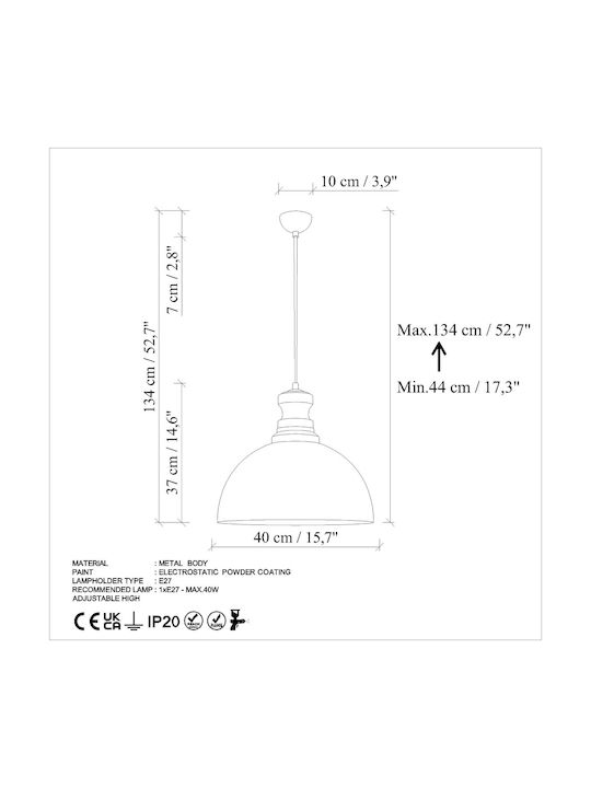 Opviq Kure Pendant Light Green with Socket E27 40x40x134cm