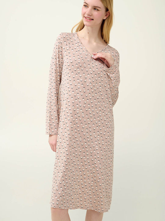 Vamp Χειμερινό Γυναικείο Νυχτικό Beige Peach Vamp Χειμερινό Γυναικείο Νυχτικό Beige Peach