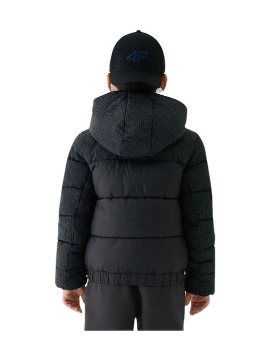 Kids Quilted Short Jacket with Lining and Hood Black