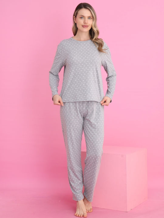 Siyah Inci Set Pijamale pentru Femei Light Grey