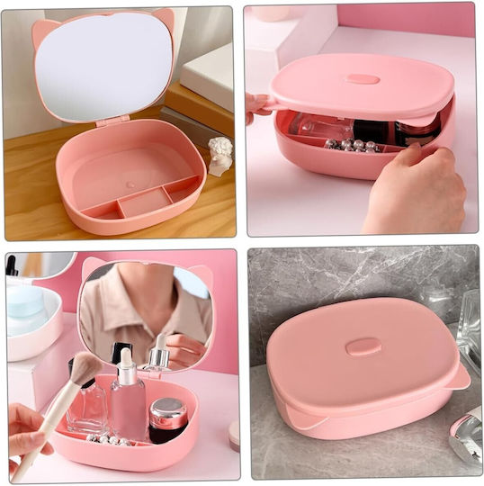 Cutie Organizator Oglindă Flippy 4 Compartimente Accesorii Cosmetice Realizată Din ABS 17x13x6 Cm Roz