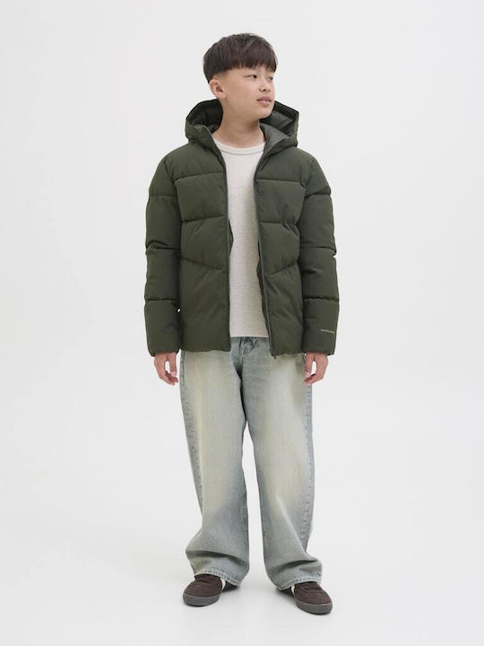 Kids' Quilted Jacket with Hood Khaki