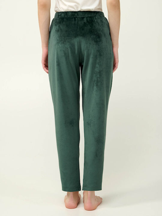 Vamp Χειμερινό Γυναικείο Παντελόνι Πιτζάμας Green Teal
