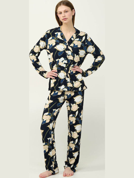 Vamp Winter Damen Pyjama-Set Blue