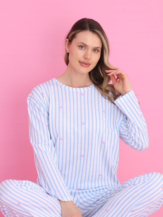 Siyah Inci Set Pijamale pentru Femei Light Blue