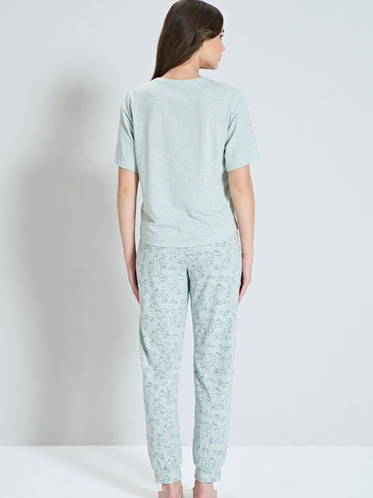 Pijadore Winter Damen Pyjama-Set Bay Leaf Mint