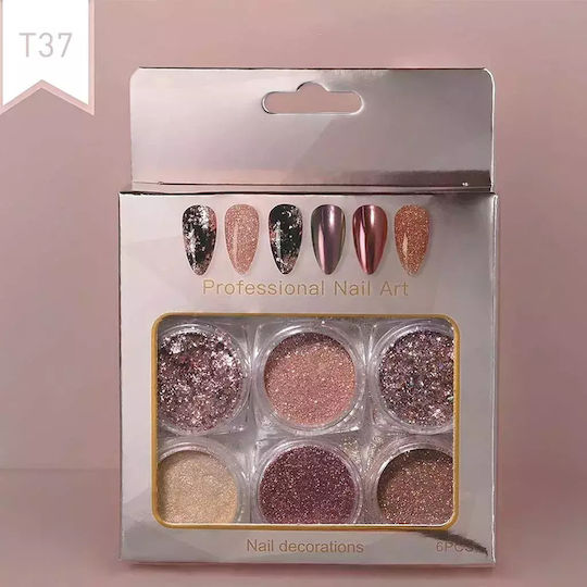 Vicky Nail Декоративен Прах за Нокти Бронзови 6 Бройки X 0,8гр & 6 X Двойни Четки за Нанасяне