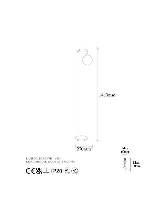 Opviq Viran Lampa de podea Î146xL27cm. cu Soclu pentru Bec E14 Galben