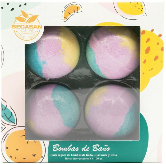 Set Cadou Bath Bombs Cu Miros De Lavandă Și Trandafir Becasan Nature 4 X 100 G
