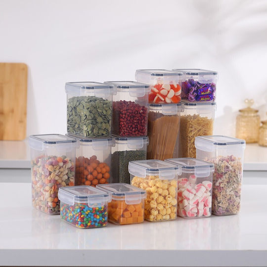 Set of 14 Pieces Plastic Transparent Cereal Boxes with Lid 2300ml 14 Pieces