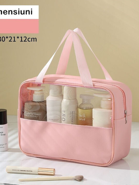 Flippy Cosmetic Bag Travel Organization PVC Textile Material Waterproof Portable 30 x 21 x 12 cm Pink