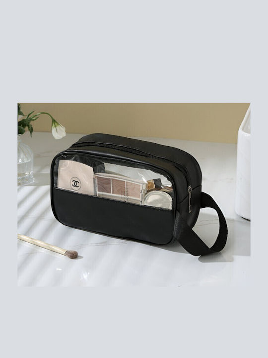 Cosmetic Bag Flippy Travel Organization PVC-Textile Material Waterproof Portable 22 x 12 x 8 cm Black