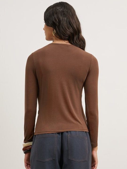 Women's Cotton Long Sleeve Brown Top