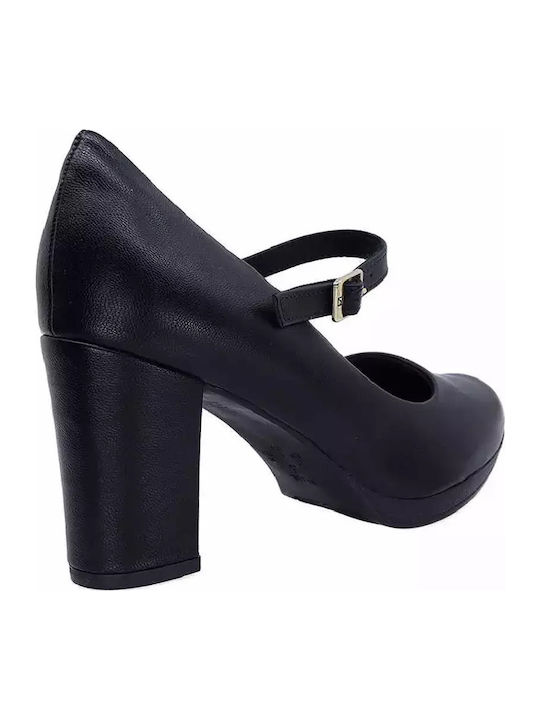 Anatomic Synthetic Leather Black Heels with Strap