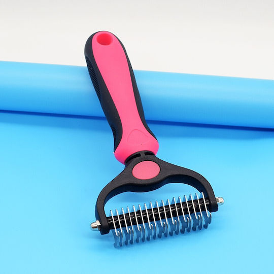 Dog Comb Medium for Long-Haired Dogs Double Sided Hair Removal Pink