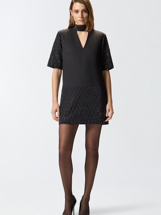 Pinko Lipogramma Mini Satin Dress Evening Black