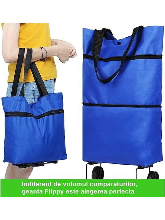 Geantă Pliabilă Flippy 2 În 1 Roți Troller Sacose De Cumparaturi 19 L Albastru Din Plastic 39 X 46 X 12 Cm