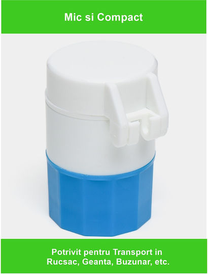Cutie Multifuncțională Pentru Pastile Flippy 4 În 1 Pahar Pentru Apă Tăiere Zdrobire Depozitare Compactă Abs Lamă Din Oțel Inoxidabil Alb Albastru 8.7x6.2x4.1 Cm