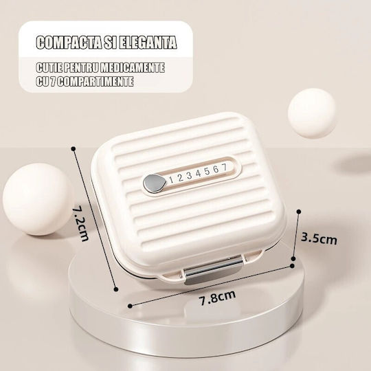 Cutie de Medicamente Flippy Bej 7 Compartimente Portabilă Compactă 7.8x7.2x3.5 Cm Ideală pentru Utilizare Zilnică