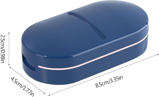 Organizator de Medicamente Flippy Dispozitiv de Tăiere și Zdrobire a Pastilelor Ideal pentru Călătorii Portabil Perie de Curățare Compartiment de Depozitare 8.5x4.5x2.5 cm Albastru