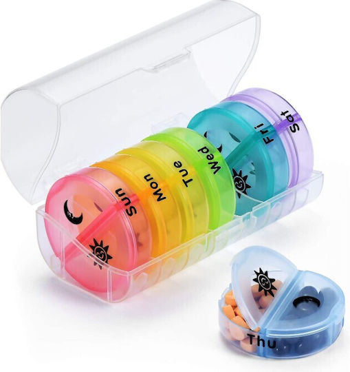 Cutie Depozitare Medicamente Flippy 7 Zile 14 Compartimente Cutie Suport Containere Detasabile Portabilă Multicoloră 17.5x11x9.5 Cm