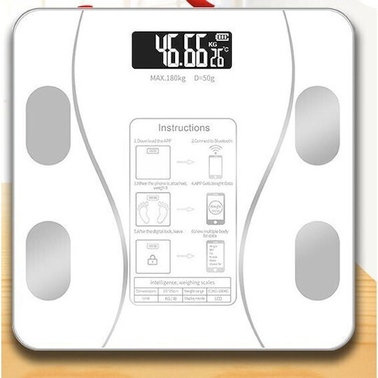 Smart Cantar De Baie 180kg Cu Analizator De Grăsime Corporală Și Bluetooth Albă