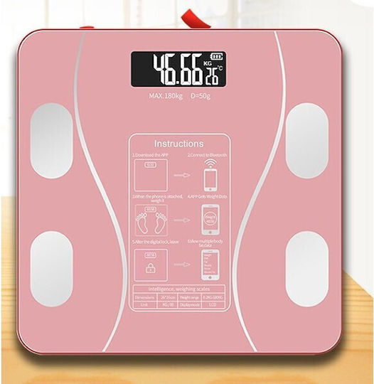 Smart Cantar De Baie 180kg Cu Analizator De Grăsime Corporală Și Bluetooth Roz