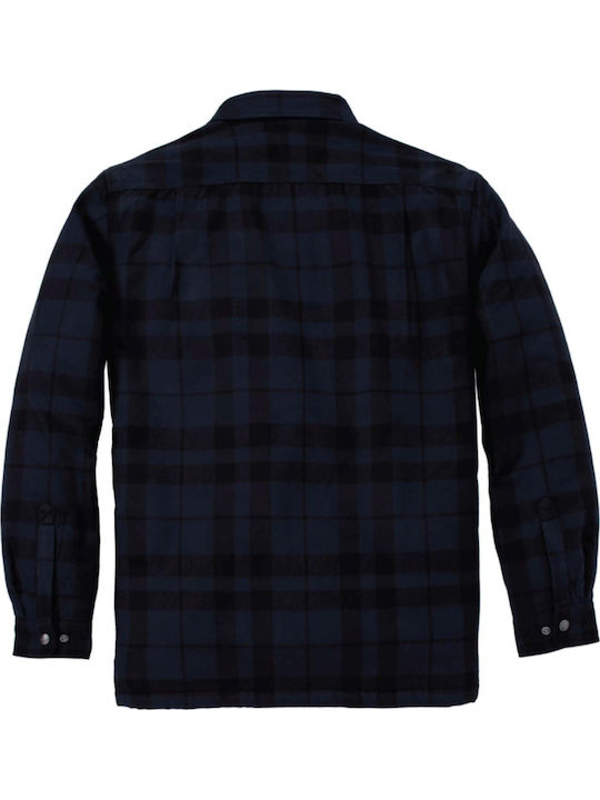 Long Sleeve Flannel Overshirt in Wide Line Blue