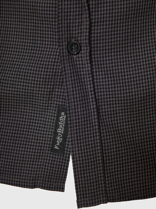 Long-sleeved Cotton Shirt Checked Gray