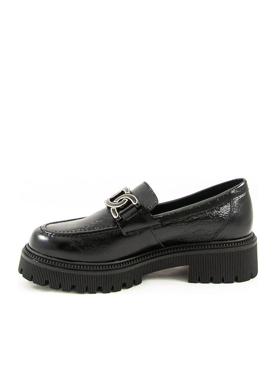 Patent Leather Women's Moccasins in Black Color