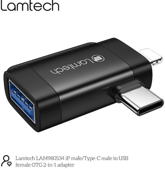 Lamtech Конвертор USB-C мъжки към USB-A мъжки Черен 1бр LAM980534