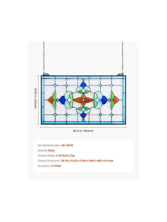 Vevor Βιτρό Κρεμαστό Τζάμι Tiffany Αλυσίδα 26 X 16 Ίντσες Hxfxcsblbhxfya1ql001v0