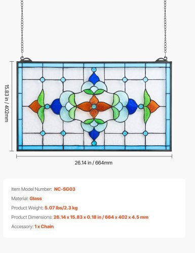 Vevor Βιτρό Κρεμαστό Τζάμι Tiffany Αλυσίδα 26 X 16 Ίντσες Hxfxcsblbhxfya1ql001v0