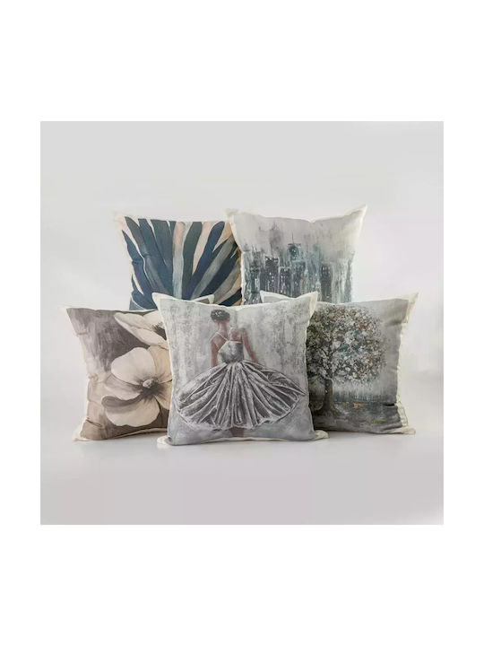 Borea Printed Sofa Cushion from 100% Cotton Ecru 45x45cm