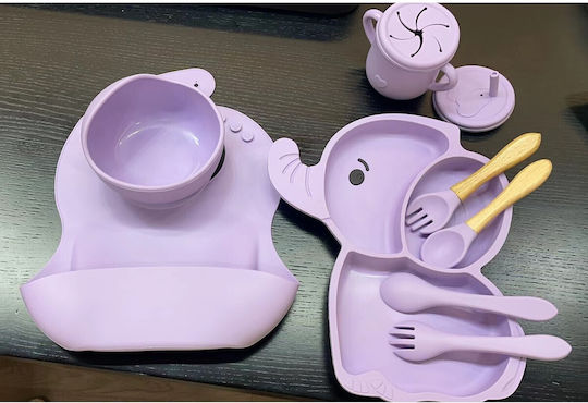 Set de hrănire din Silicon cu Bază Antiderapantă Violet 10buc pentru 6+ luni