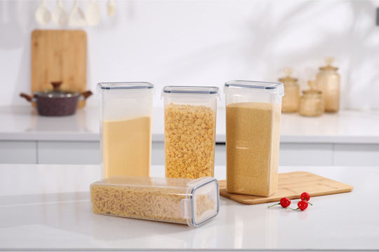 Set 4 Bucăți Vaze Cereale / Pentru Paste Cu Capac Plastic Transparent 2800ml 4 Bucăți