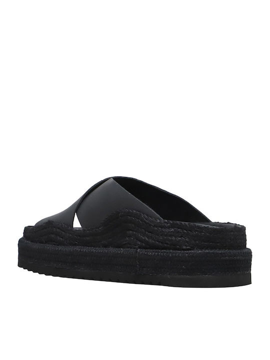 Leather Women's Flat Sandals Flatforms in Black Color