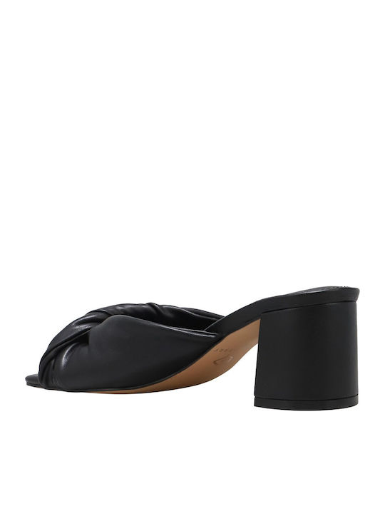 Leather Mules With Chunky Low Heel In Black Colour
