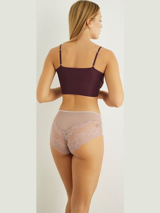 Talie înaltă Femeie Slip cu Dantelă Mink