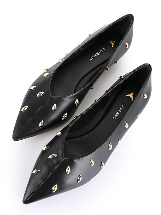 Leather Pointy Ballerinas Black
